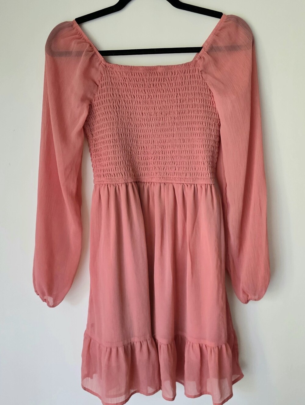 ☆ Coral Chiffon Smocked Ruffle Hem Mini Dress Size XL14 (XXS/0-2 womens)